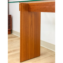 Load image into Gallery viewer, Vintage MCM Danish Teak Puzzle Console Table Glass Top Mid Century Entry Table
