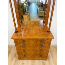 Load image into Gallery viewer, Vintage Faux Burlwood Traditional Entry Console Mirror 4-Drawer Brass Cabinet
