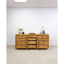 Load image into Gallery viewer, Broyhill Dresser with Burlwood Inlay 12-Drawer Vintage MCM Dresser Brass Handles
