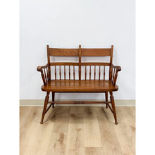 Load image into Gallery viewer, Vintage Maple Spindle Two-Seat Bench Double Crest Turned Legs Farmhouse
