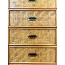 Load image into Gallery viewer, Dixie Parquet Inlay Tall Chest of Drawers Brass Detail Coastal Hollywood Regency
