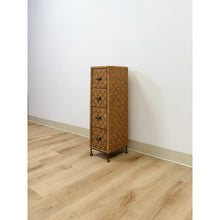 Load image into Gallery viewer, Wicker Parquetry Apothecary Narrow Four Drawer Chest Metal Base Coastal
