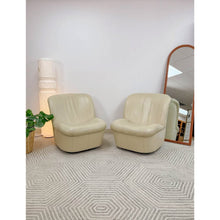 Load image into Gallery viewer, Vintage Cream Leather MCM Postmodern Swivel Glider Chair Pair 28" Wide

