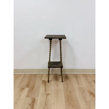 Load image into Gallery viewer, Petite Antique Spool Leg Side Table Two Tier Plant Stand, Pedestal, Wooden Top
