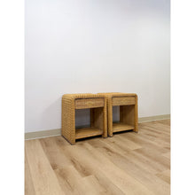Load image into Gallery viewer, Pair of Vintage Wicker Arched Nightstands Coastal Regency Bedside Tables
