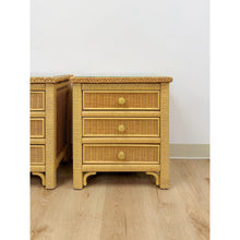Load image into Gallery viewer, Henry Link Wicker 3-Drawer Pair of Nightstands Vintage Coastal Hollywood Regency
