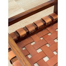 Load image into Gallery viewer, Vintage Bench Woven Leather Wood Two Seater Rustic MCM Entryway Accent Seat
