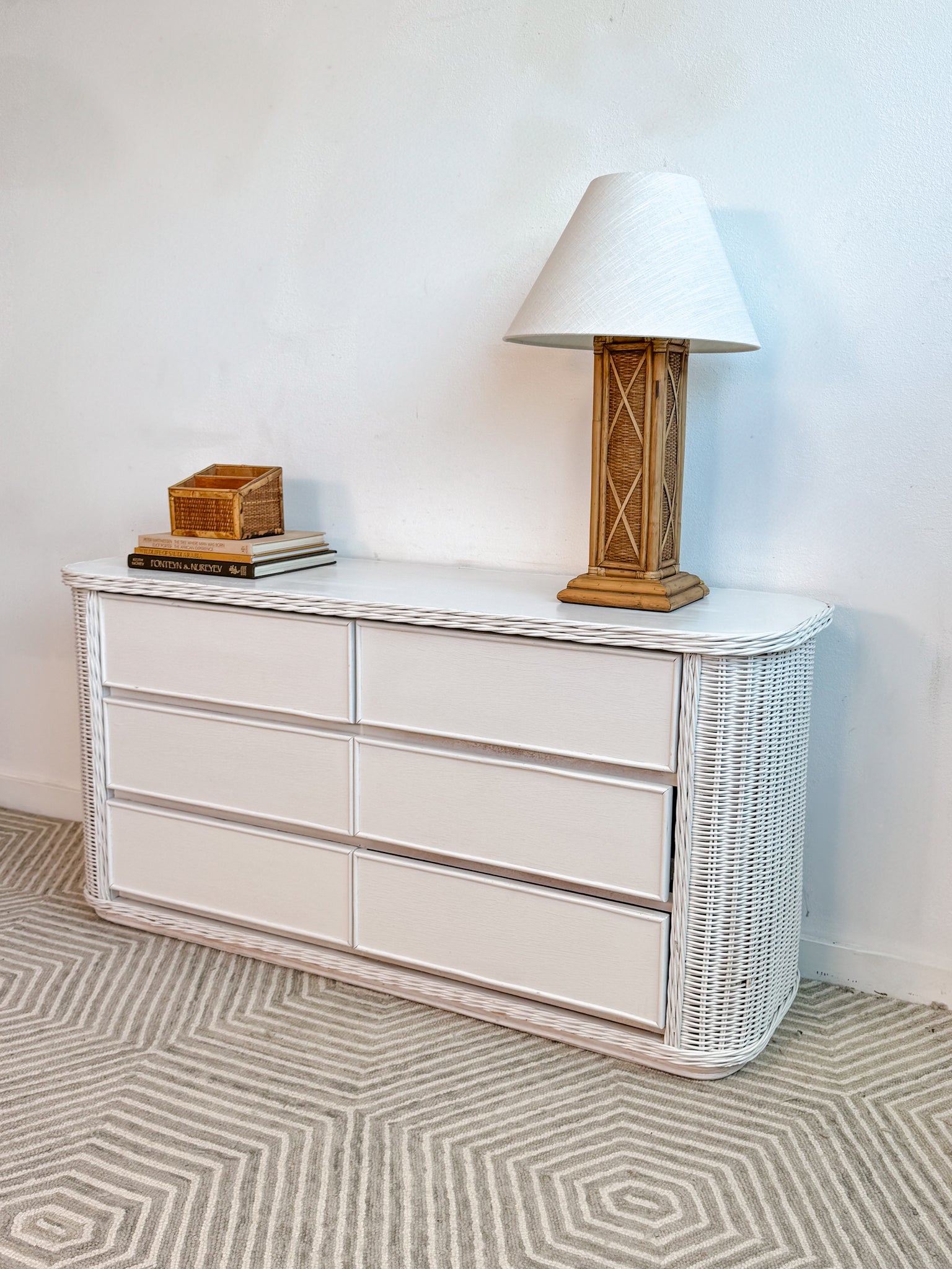 White Curved Wicker Dresser White Curved Wicker Dresser