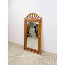 Load image into Gallery viewer, Vintage Arched Faux Bamboo Mirror Hollywood Regency Coastal with Wicker Inlay

