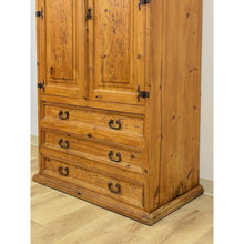 Load image into Gallery viewer, Vintage Armoire Knotty Pine Mexican Iron Hardware Coat Rack Three Drawer
