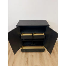 Load image into Gallery viewer, Bobby Berk Modern Black Tallboy Cabinet, Beige Oval Cane Inlay MCM Style
