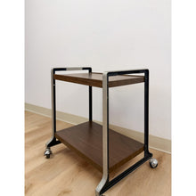 Load image into Gallery viewer, Mid Century Chrome and Wood Laminate Bar Cart, Rolling Serving Cart
