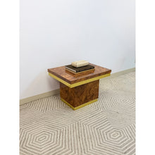 Load image into Gallery viewer, Milo Baughman Style Burlwood Brass Trim Side Table Vintage MCM Postmodern Accent
