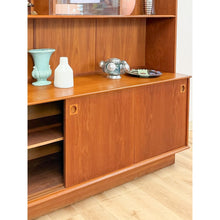 Load image into Gallery viewer, MCM Teak 2 Piece China Cabinet Sliding Doors Shelves Vintage Buffet Storage
