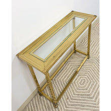 Load image into Gallery viewer, Vintage MCM Brass Console Table Glass Top Hollywood Regency Sofa Table Coastal
