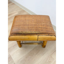 Load image into Gallery viewer, Vintage Bamboo Stool Woven Seat Coastal Boho Accent Low Footrest Ottoman
