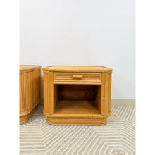 Load image into Gallery viewer, Pair of Blonde Ribbed Pencil Reed Rattan Nightstands Coastal Hollywood Regency

