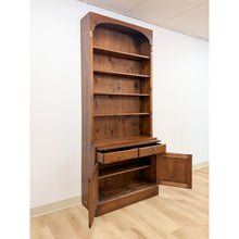 Load image into Gallery viewer, Handmade Pine Walnut Tone Bookcase Desk Drawers Cabinet Antique Style
