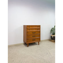 Load image into Gallery viewer, Heritage MCM Tallboy Dresser Brutalist Brass Pulls Vintage Mid-Century Modern
