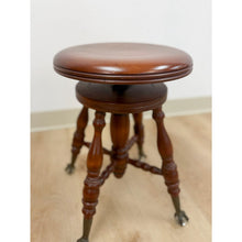 Load image into Gallery viewer, Vintage Victorian Adjustable Piano Stool Brass Claw Ball Feet Turned Wood

