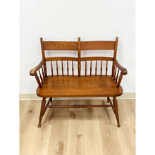 Load image into Gallery viewer, Vintage Maple Spindle Two-Seat Bench Double Crest Turned Legs Farmhouse
