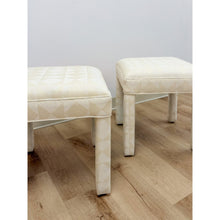 Load image into Gallery viewer, Milo Baughman Style White Parsons Upholstered Stool Pair Vintage MCM Cube
