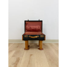 Load image into Gallery viewer, Vintage Leather Walking Suitcase Side Table with Legs Eclectic Accent, Rare
