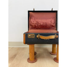Load image into Gallery viewer, Vintage Leather Walking Suitcase Side Table with Legs Eclectic Accent, Rare
