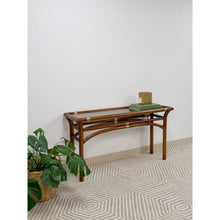 Load image into Gallery viewer, Dark Bentwood Brass Console Table Glass Top Vintage MCM Sofa Table
