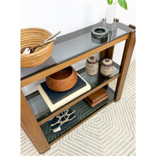 Load image into Gallery viewer, Vintage Smoky Glass 3 Tier Shelf Chrome MCM Display Shelving Unit Mid Century
