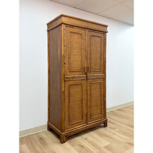 Load image into Gallery viewer, Coastal Boho Faux Bamboo Wicker Rattan Armoire Wardrobe Combo with Foldout Desk
