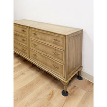 Load image into Gallery viewer, Vintage MCM Gray Washed Blonde Dresser Six Drawer With Metal Handles
