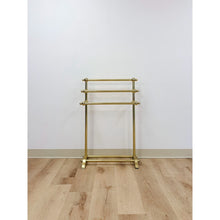 Load image into Gallery viewer, Vintage Polished Brass Three-Tier Freestanding Towel Rack Ball Finials Atomic

