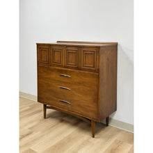 Load image into Gallery viewer, Vintage Chest Broyhill Sculptra MCM Gentleman's Tallboy Three Drawer Dresser
