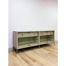 Load image into Gallery viewer, Modern American Drew Corsica Painted Gray Console Credenza Glass Doors Coastal
