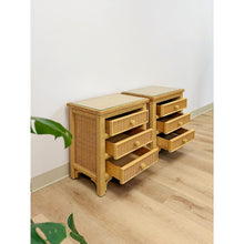 Load image into Gallery viewer, Henry Link Wicker 3-Drawer Pair of Nightstands Vintage Coastal Hollywood Regency
