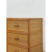 Load image into Gallery viewer, Vintage Coastal Bamboo Six Drawer Dresser Wicker Inlay Storage Regency Chest
