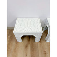 Load image into Gallery viewer, Vintage Side Tables White Painted Parquet Faux Bamboo Regency Pair Accent
