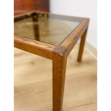 Load image into Gallery viewer, Vintage MCM Scandinavian Design Side Table Smoky Glass Top Dark Wood Accent

