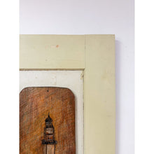 Load image into Gallery viewer, Vintage Painting Lighthouse Folk Art On Tan Wooden Frame Coastal Nautical
