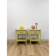 Load image into Gallery viewer, Rare Henry Link Bali Hai Green Faux Bamboo Pair of Nightstands Hollywood Regency
