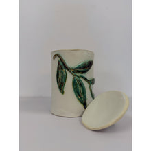Load image into Gallery viewer, Studio Pottery Jar Lid Vine Leaf Design Handcrafted Ceramic Cookie Jar

