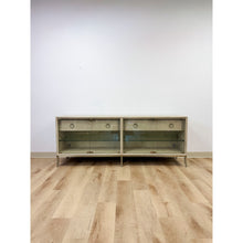 Load image into Gallery viewer, Modern American Drew Corsica Painted Gray Console Credenza Glass Doors Coastal
