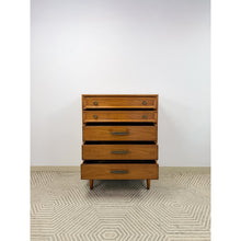Load image into Gallery viewer, Heritage MCM Tallboy Dresser Brutalist Brass Pulls Vintage Mid-Century Modern

