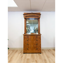 Load image into Gallery viewer, Vintage Faux Burlwood Traditional Entry Console Mirror 4-Drawer Brass Cabinet
