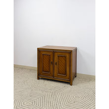 Load image into Gallery viewer, MCM Cabinet Brass Pulls Checker Panel Doors Vintage Mid-Century Storage
