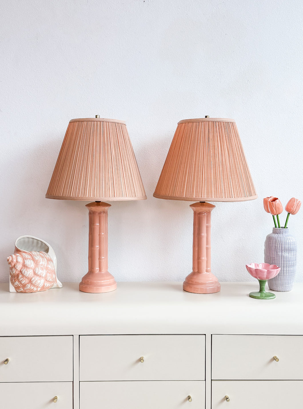 Pair of Pink Bamboo Lamps