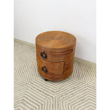 Load image into Gallery viewer, Pencil Reed Ribbed Round Rolling Side Table Drawer Gabriella Crespi Style
