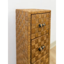 Load image into Gallery viewer, Wicker Parquetry Apothecary Narrow Four Drawer Chest Metal Base Coastal
