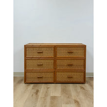 Load image into Gallery viewer, Vintage Coastal Bamboo Six Drawer Dresser Wicker Inlay Storage Regency Chest
